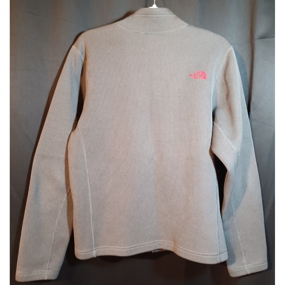 North Face M Gray Ribbed Jacket – Soft Warm Layer, Red Logo, Fall Ready - Picture 3 of 8